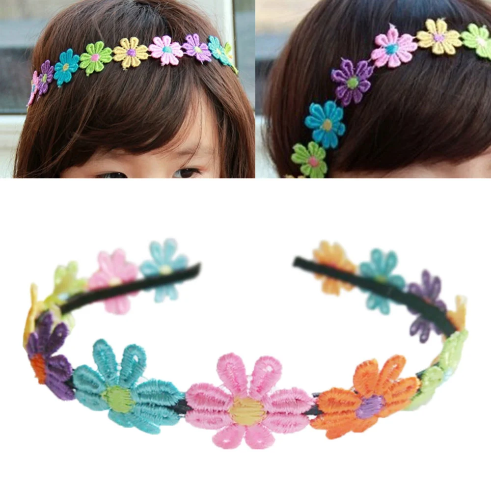 Children Embroidery Flower Hair Baby Girl Colorful Hair Band Headdress Hair Accessory