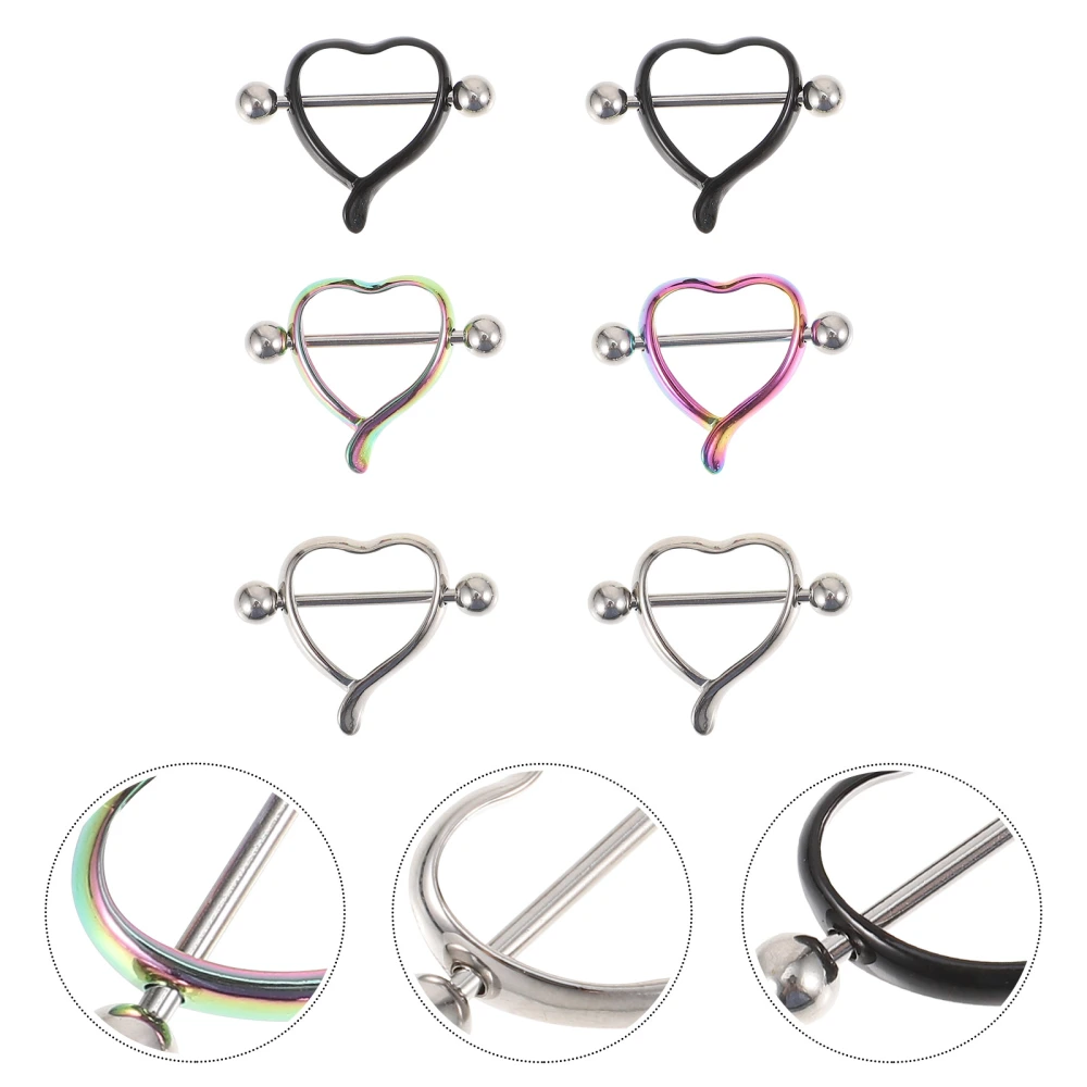 3 Pairs Fashion Peach Heart Piercing Jewelry Nipples Ring Nipples Body Jewelry