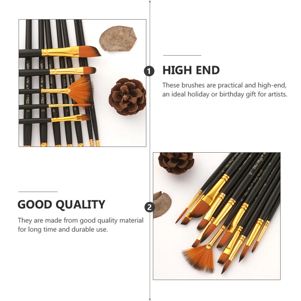 12 Pcs Nylon Hair Paint Brush with Wooden Handle Versatile Painting Brush