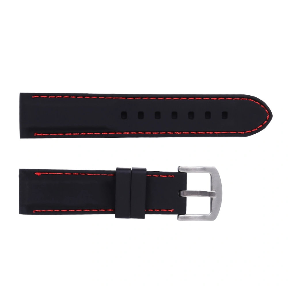 22mm Watch Strap Waterproof Durable Silicone Watch Band Watch Wristband for Replacement (Black with Red String)