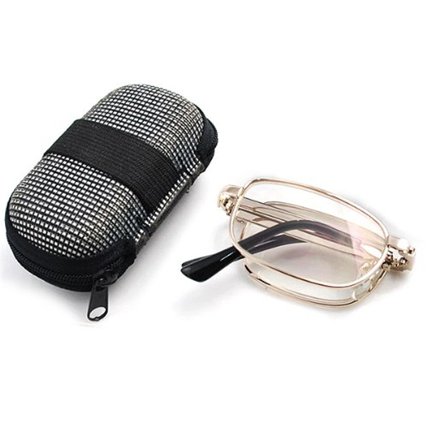 Anti-fatigue Folding Handy Reading Glasses Presbyopic Glasses +1.50 & Pocket Zippered Nylon Box Case