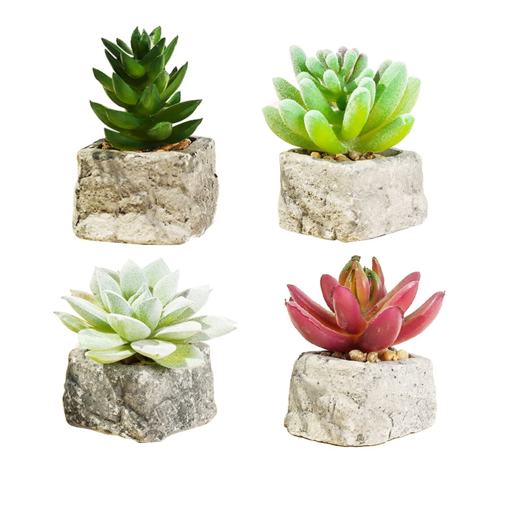 4pcs Artificial Small Stone Fake Succulent Plant Office Artificial Plant Home Desktop Plant Decors