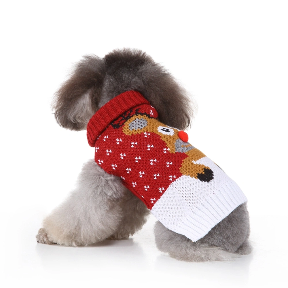 Puppy Winter Warm Clothes Adorable Deer Sweater Christmas Party Pet Costume (Red and White, Size L)