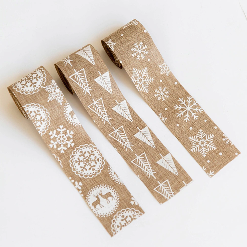 3pcs 2m Christmas Burlap Trim Ribbon Party Decoration Ribbon Cake Gift Wrapping Burlap Tree Ornament for Party (Random Style)