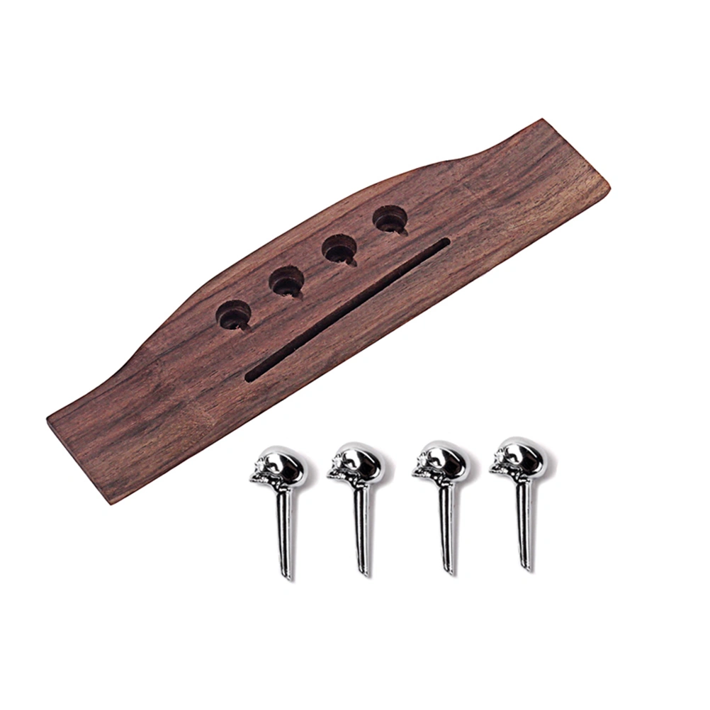 4 Strings Redwood Saddle Thru Slotted Guitar Bridge with 4 Skull for Acoustic Bass Guitar (Silver)