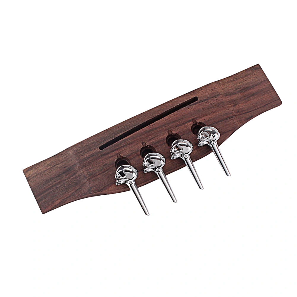 4 Strings Redwood Saddle Thru Slotted Guitar Bridge with 4 Skull for Acoustic Bass Guitar (Silver)