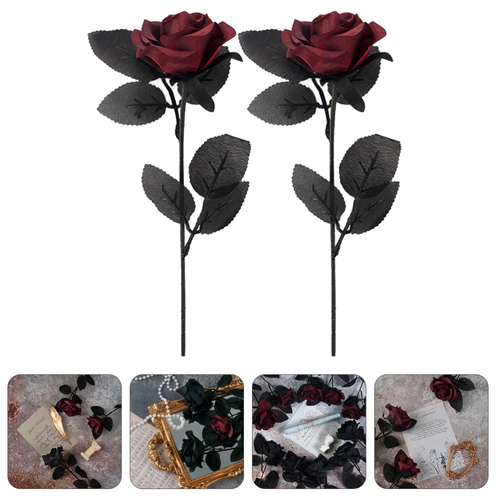 2 Pcs Decorative Simulation Roses Retro Imitation Roses Faux Rose Flowers