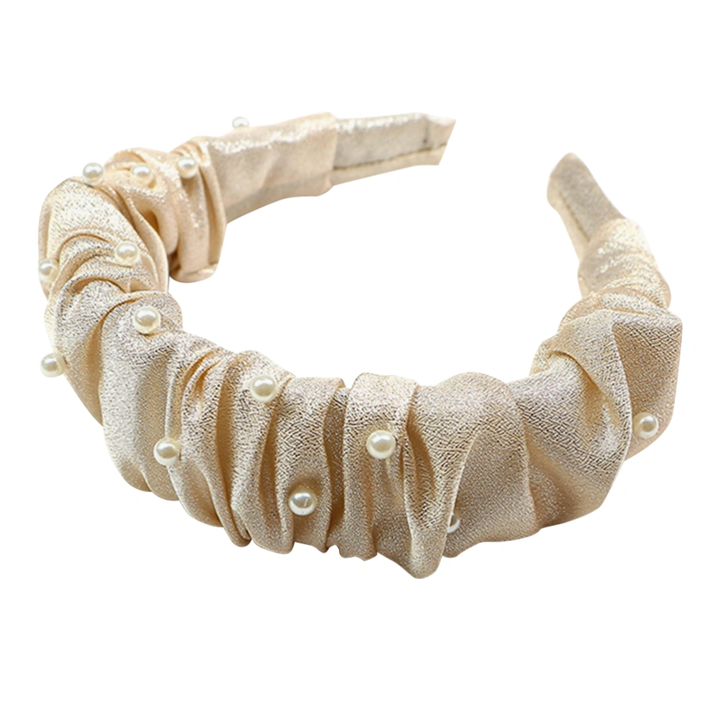 Pearls Hair Band Non-slip Hair Wide Head Headdress Delicate Hair Accessories (Light Golden)