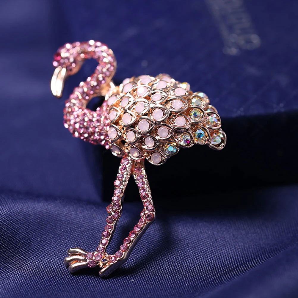 Crystal Flamingo Brooch Fashion Alloy Flamingo Brooch Women Girls Clothes Clip Accessory (Pink)