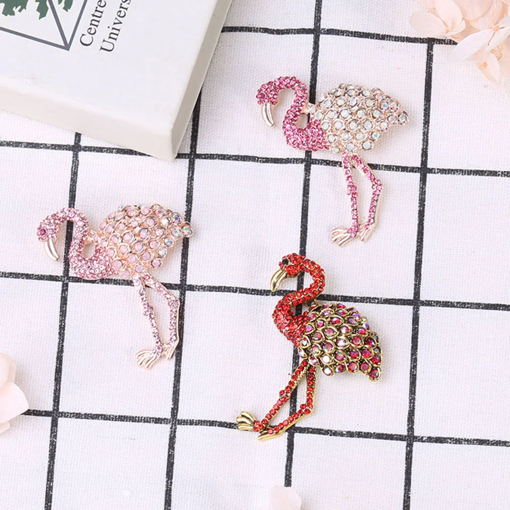 Crystal Flamingo Brooch Fashion Alloy Flamingo Brooch Women Girls Clothes Clip Accessory (Pink)