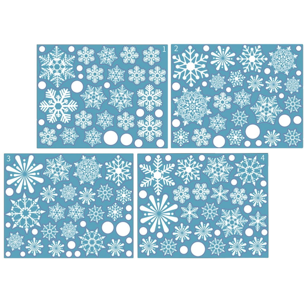 4 Sheets of Christmas Static Stickers Snowflake Window Stickers Showcase Decal