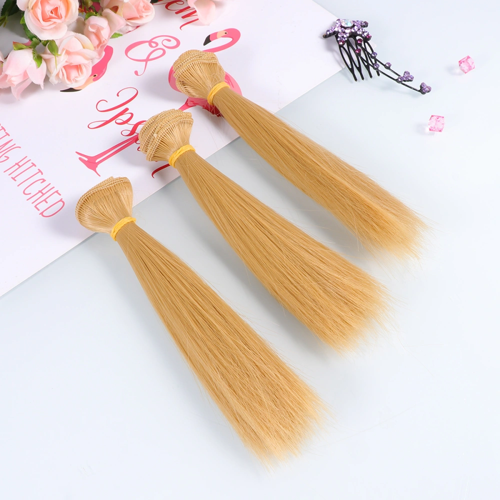 5 Pcs 15cm Heat Resistant Straight Hair Wig Handcraft DIY Doll Wigs Weft Hair Extensions for Home School Project (Khaki)