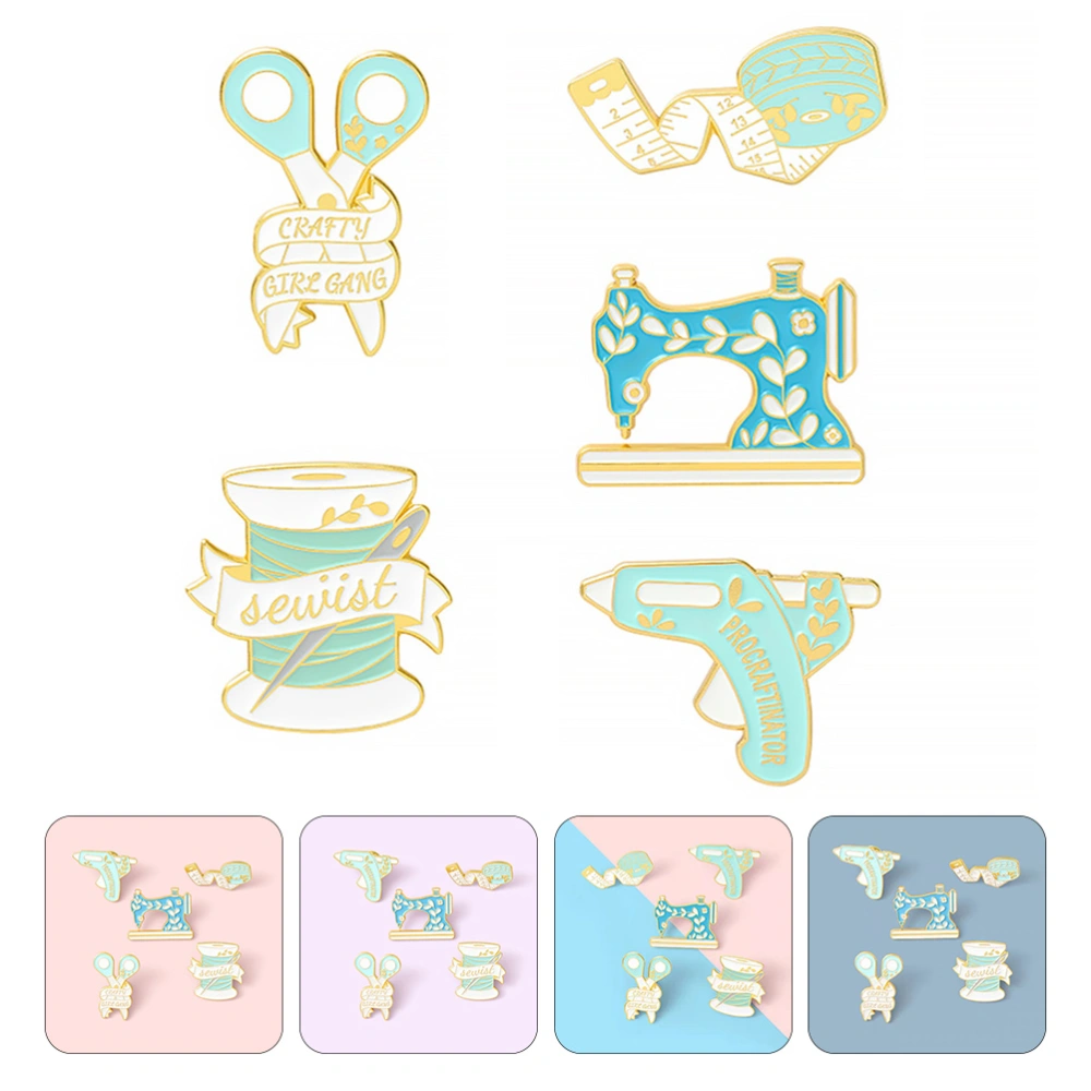 5Pcs Alloy Brooches Creative Clothing Badges Cartoon Sewing Machine Breastpins