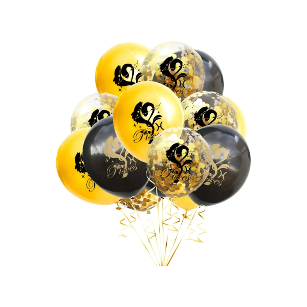 15Pcs Party Balloons Pisces Constellation Balloons Sequins Balloons Wedding Balloons Decoration for Wedding Birthday（Black Golden Transparent for Each 5Pcs)