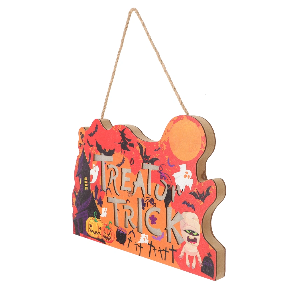 Halloween Wood Sign Pendant Halloween Party Wooden Hanging Pendant with Lamp