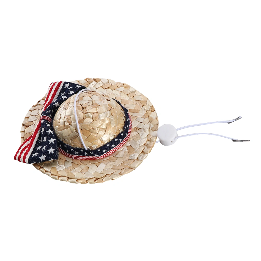 Pets Foldable Straw Hat Topee Lace Ribbon Bow Bohemia for Beach Summer Sun Size S (National Flag)