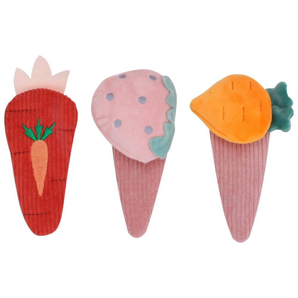 3pcs Fruit Design Bobby Pin Creative Hair Clips Hairpins Bang Barrettes Headdress Hair Accessories (Red Carrot + Pink Strawberry + Carrot)