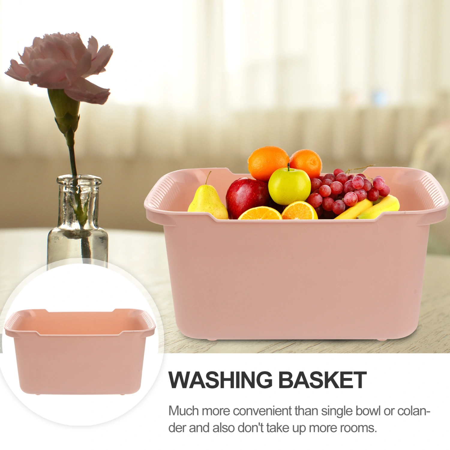 1PC Washing Basket Plastic Kitchen Strainer Basket Fruit and Vegetable Washing Basket (Pink)