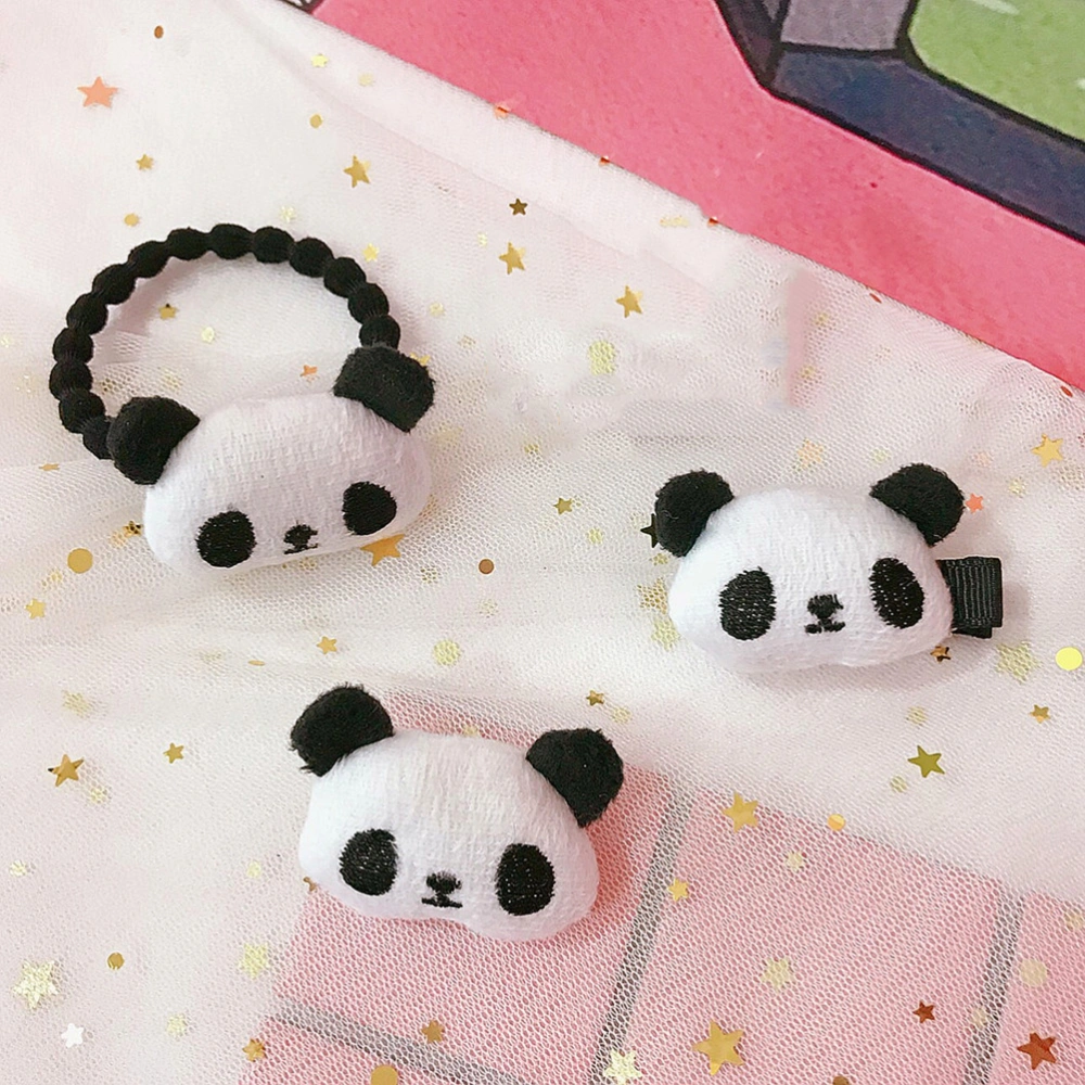 3pcs Panda Hair Tie Brooch and Hair Clip Kids Baby Girl Dress Up Accessories (1 Hair Tie + 1 Brooch + 1 Hair Clip)