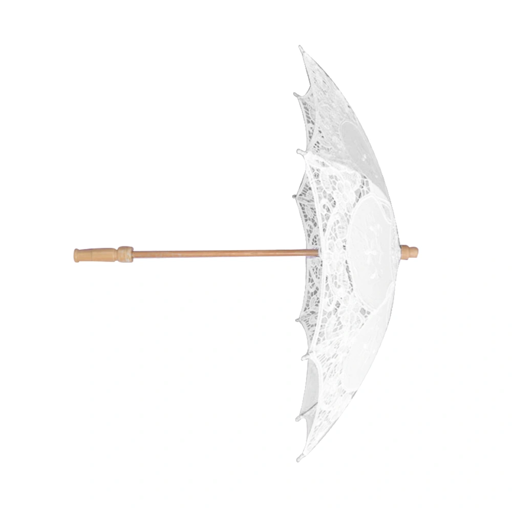 Wedding Bride Lace Umbrella White Wooden Handle Umbrella Beautiful Photo Props Wedding Decorative Umbrella (White Length 26 Diameter 29cm)