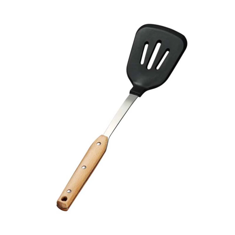 1pc Non-stick Kitchen Cooking Spatula Wood Handle Kitchen Ware Kitchen Supplies for Home (Silver)