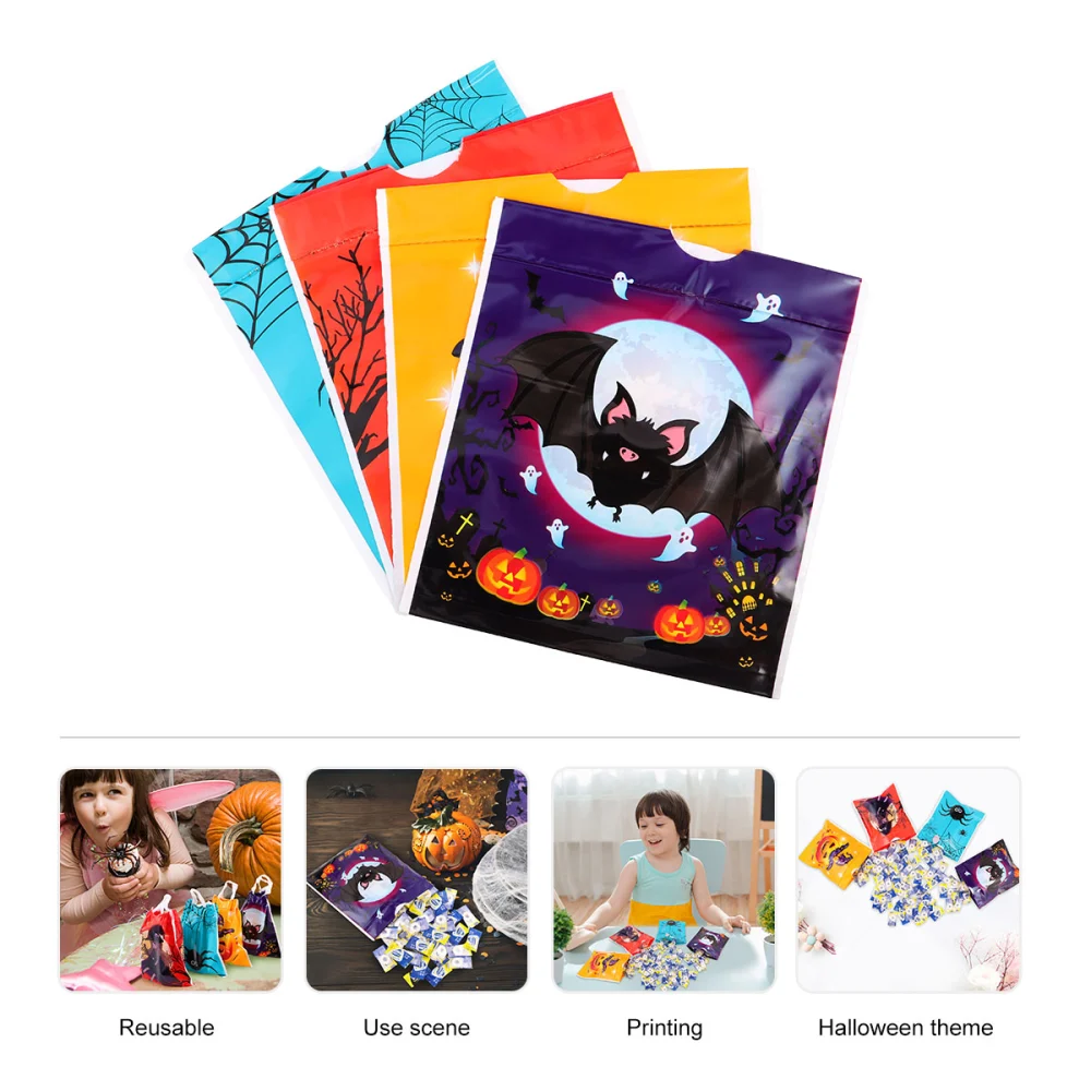 50Pcs Creative Halloween PE Drawstring Bag Party Decorative Storage Pouch Packing Gifts Bag (20x18cm)