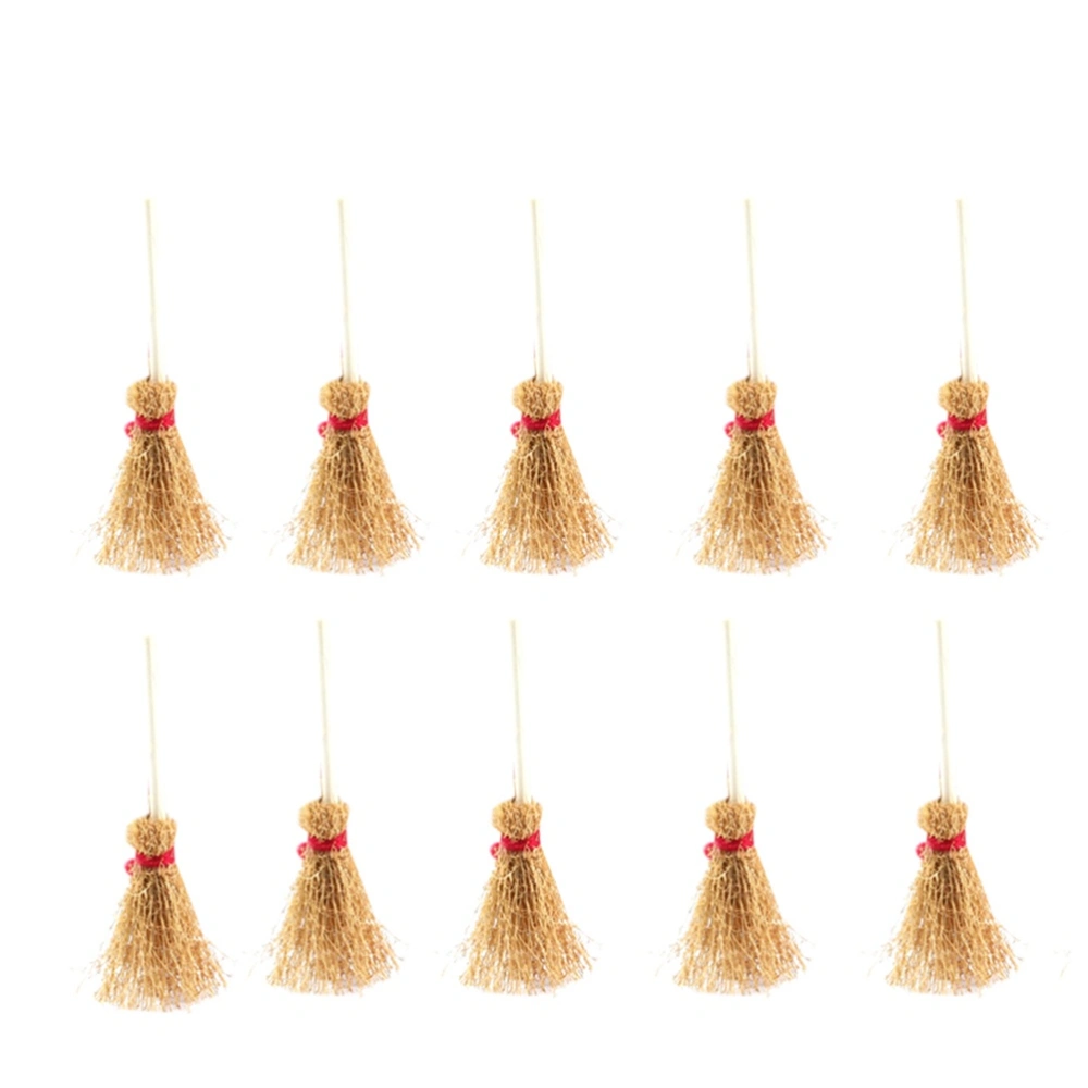 10pcs Mini Broom Costume Hangings Decorations Toys with Red Rope Straw Broom Wizard Accessory for Halloween Party Red Rope Large Size