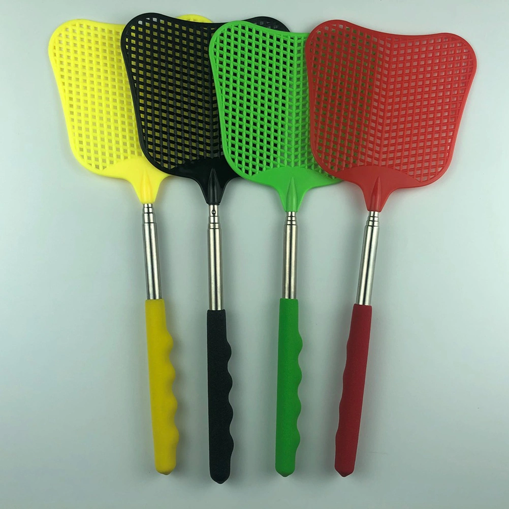 3pcs Palm-leaf Fan Shape Plastic Multifunctional Mosquito Flyswatter with A Stretch Stainless Steel Handle for Home(Red)