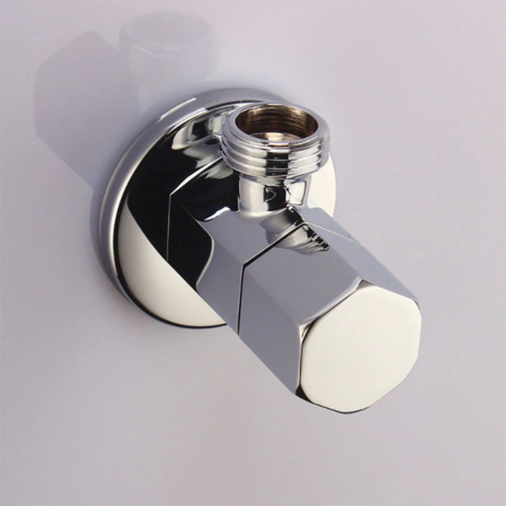 Copper Hexagon Hot and Cold Thickening Check One-in Two-out Three-way Angle for Toilet Shower (Silver)