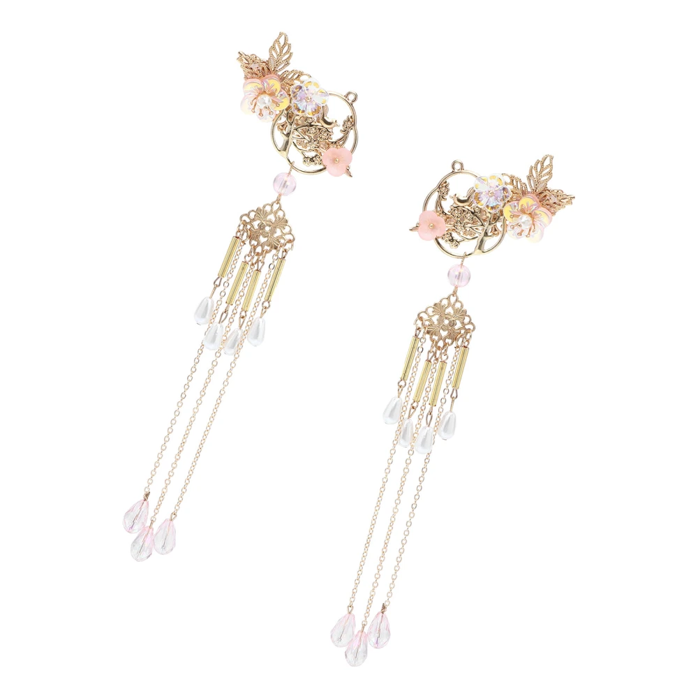 1 Pair Chinese Dangle Tassel Hairpin Hollow Metal Hair Clip Flower Barrettes