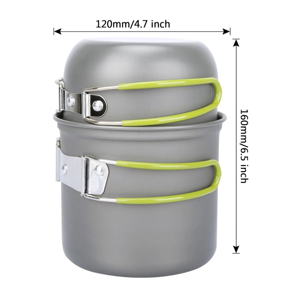 1 Set Aluminium Alloy Cookware Portable Camping Cooking Pots (Green Handle)