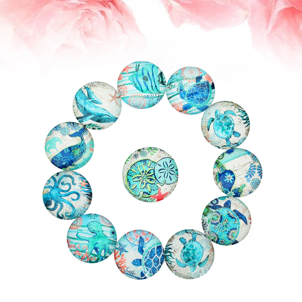 10pcs Marine Pattern Glass Paster Time Glass Sticker DIY Jewelry Accessories (Mixed Color 25mm)