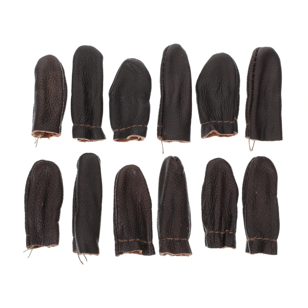 12Pcs Portable Cowhide Thimble Finger Protectors Practical Finger Cots (Random Color)