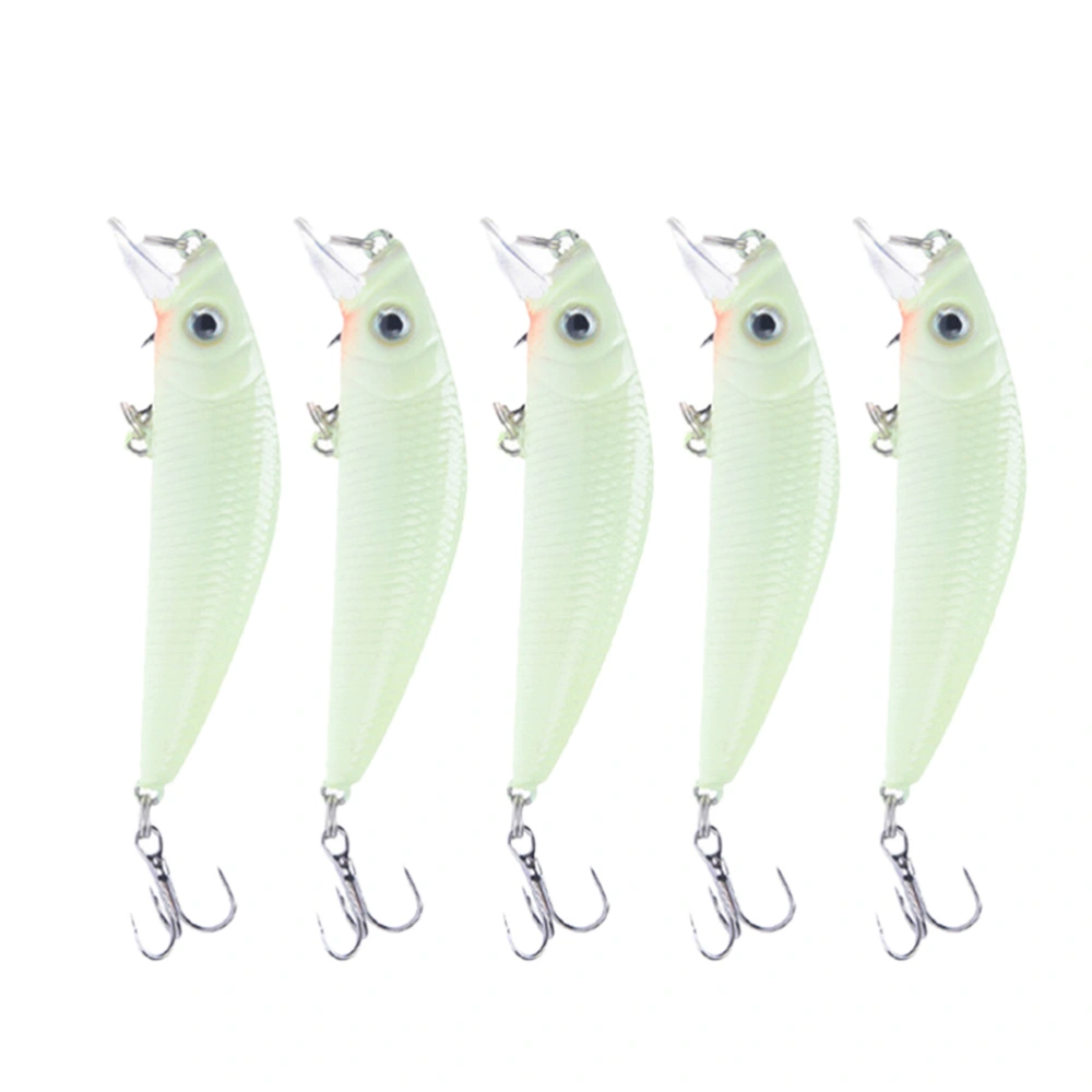 5pcs Luminous Night Baits 3D Night Fishing Lures Hard Baits Artificial Baits Hook Spinners with Fish Hook (Light Green)