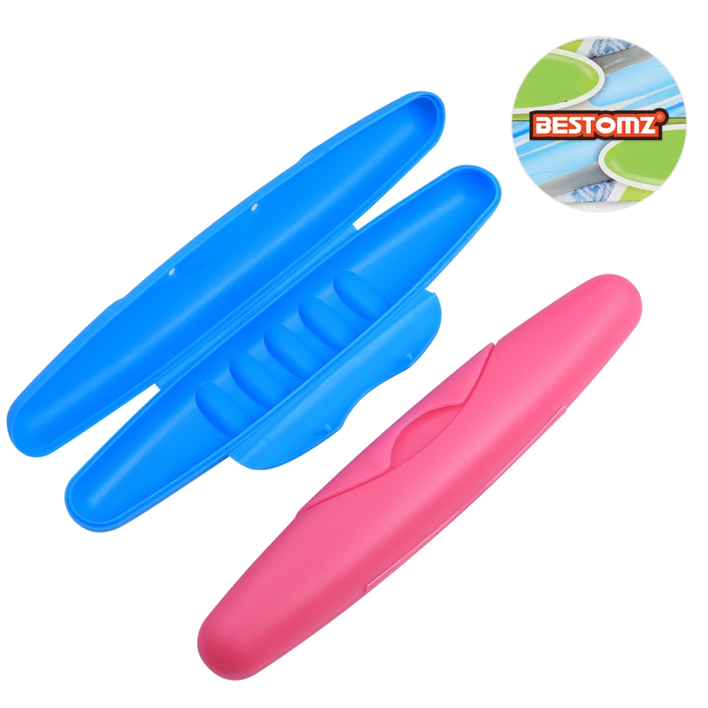 BESTOMZ 2pcs Portable Toothbrush Storage Protective Carrying Case Box for Traveling Use (Blue and Rosy)