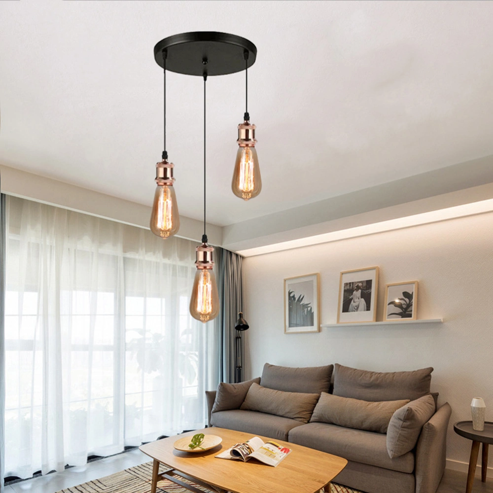 Rose Golden Loft Ceiling Lamp Pendant Light Industrial Style Iron Chandelier without Bulb for Cafe Restaurant Bar (Three Head)