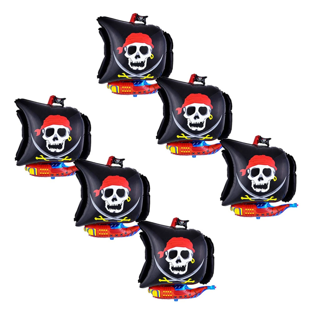 6pcs Funny Pirate Ship Pattern Aluminum Foil Balloons Decoration Kit Skull Design Balloons for Halloween Home Party Bar Club (Black)