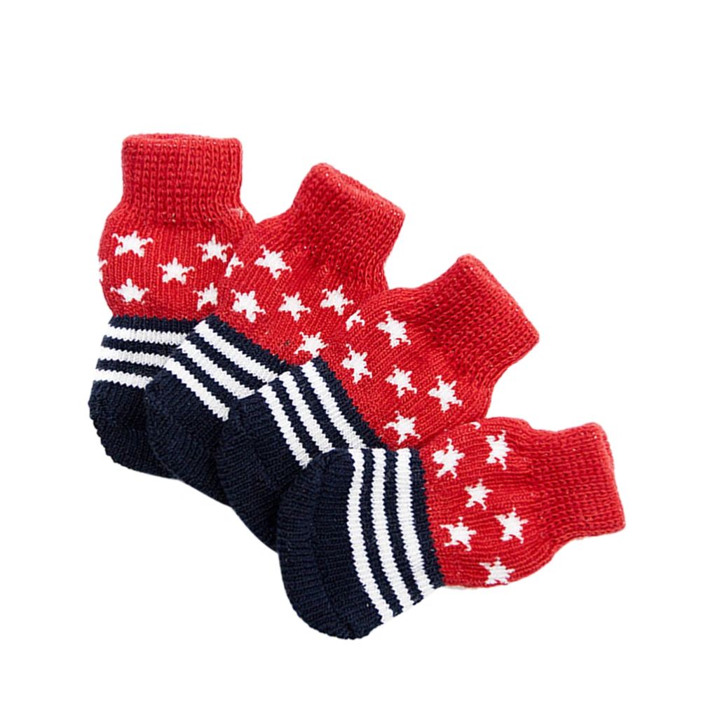 4pcs Anti-slip Warm Socks Adorable Star Stockings Pet Cotton Socks for Teddy Poodle (Red, Size S, 4pcs/1 Pair)