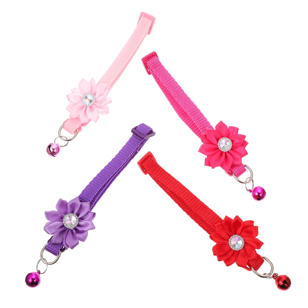 4Pcs Lovely Pet Collar Adjustable Flower Collar with Metal Buckle Puppy Neck Decors