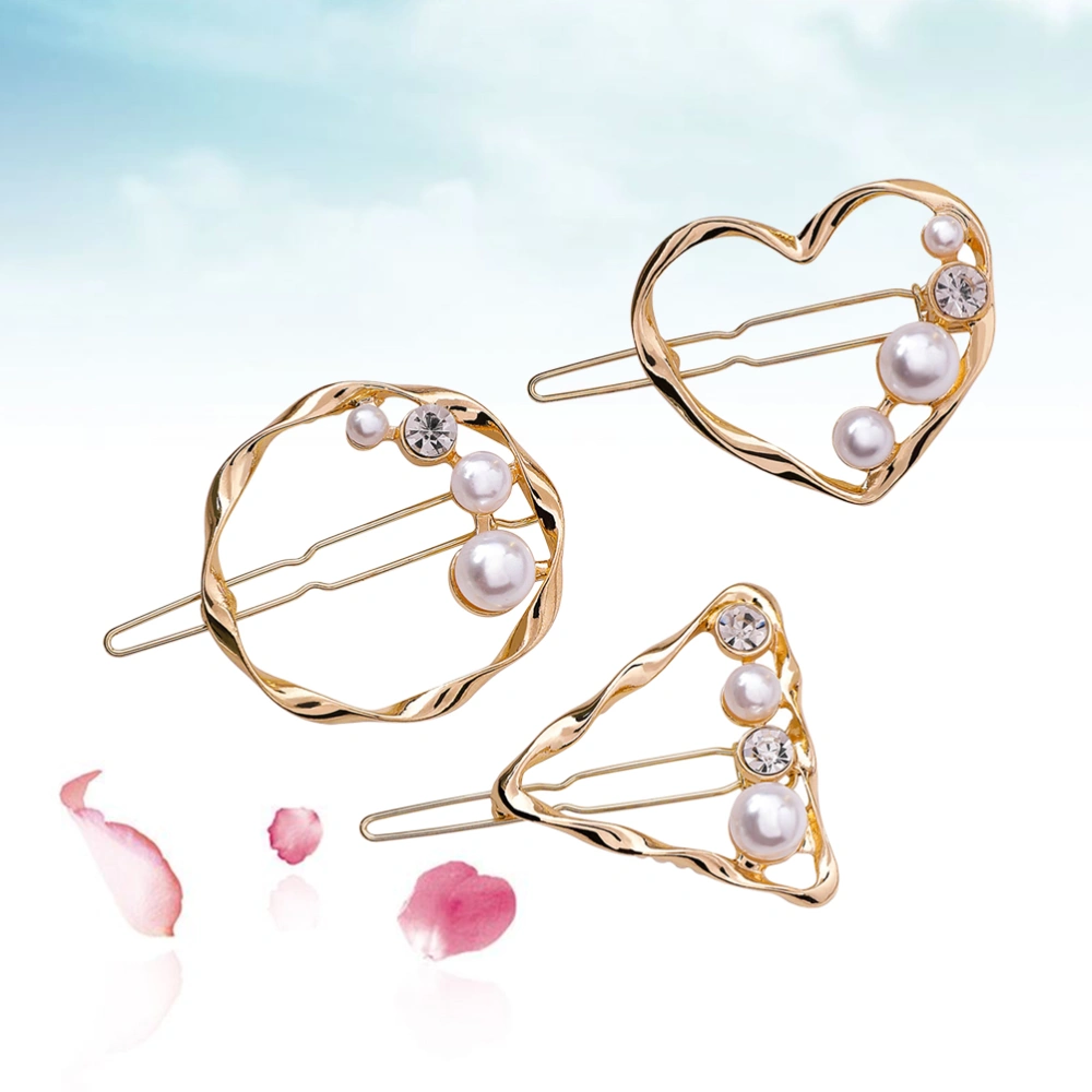 3pcs Geometric Hollow out Hair Clips Metal Rhinestone Pearl Hairpins Hair Clamps for Women Girls