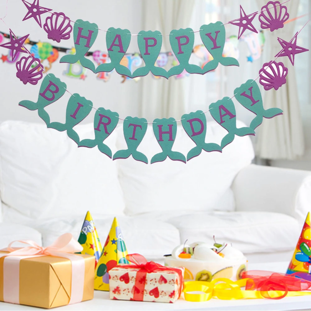 Happy Birthday Mermaid Banner Nonwovens Tail Decor Birthday Banner for Birthday Party