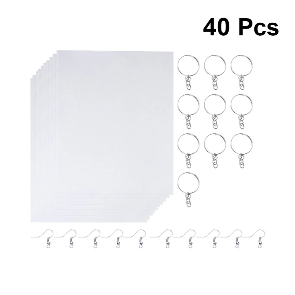 20 Sheets DIY Heat Shrinkable Piece Funny Contraction Piece Translucent Heat-shrinkable Film with 10pcs Ear Hooks and 10pcs Keychain