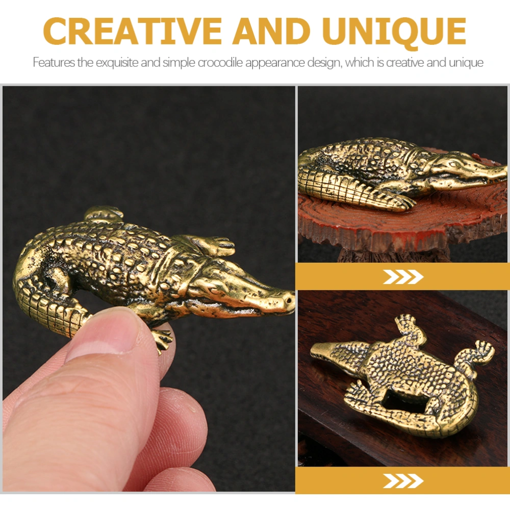 Vintage Brass Crocodile Statue Brass Crocodile Figurine Lifelike Animal Tea Pet Decor Golden