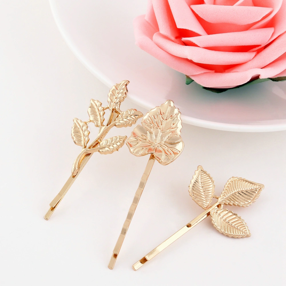 PIXNOR 3pcs Women's Vintage Leaves Hair Clip Hairpin Hair Accessories (Gold)