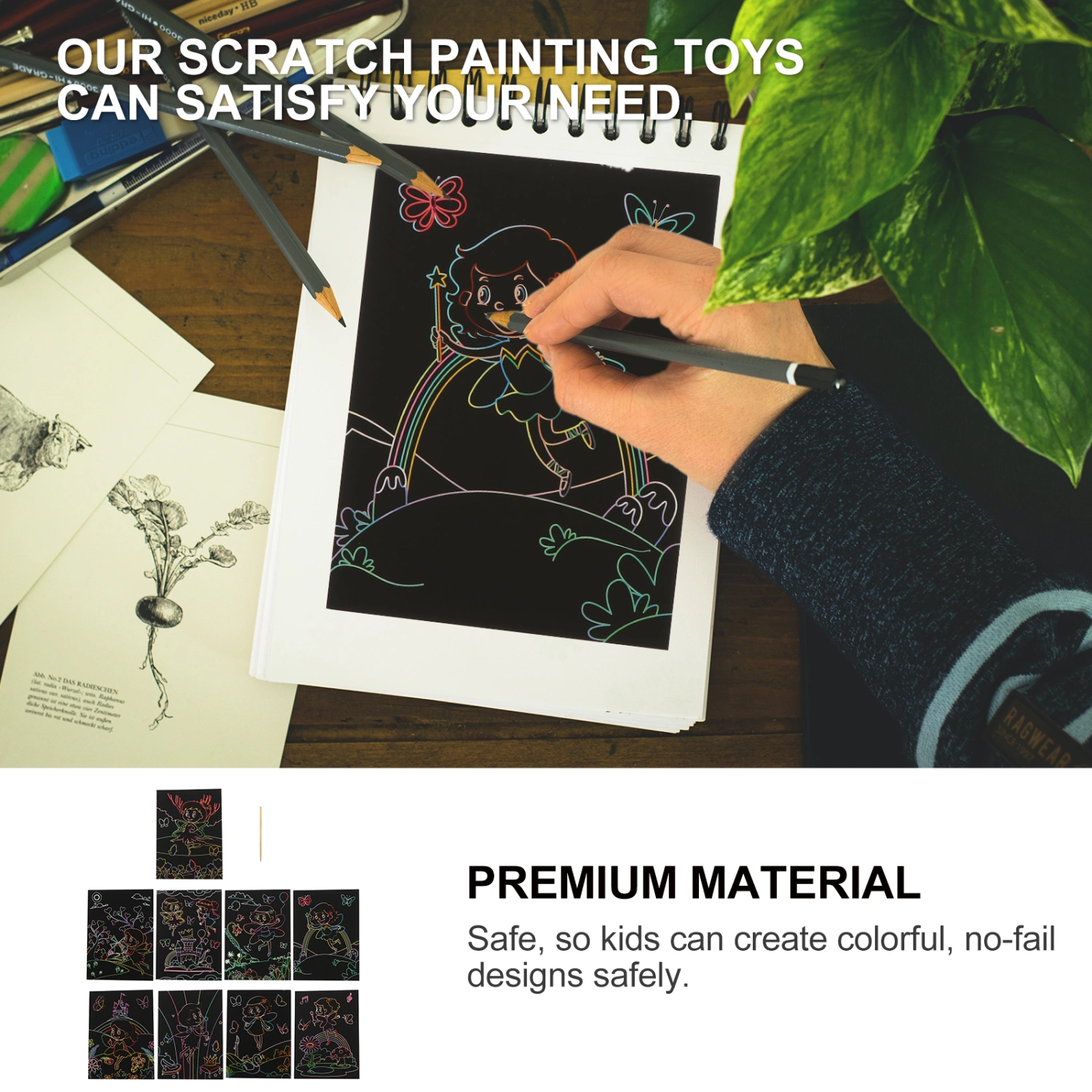 1 Set of Kids Scratch Painting Cards Scratching Painting Paper DIY Graffiti Tool