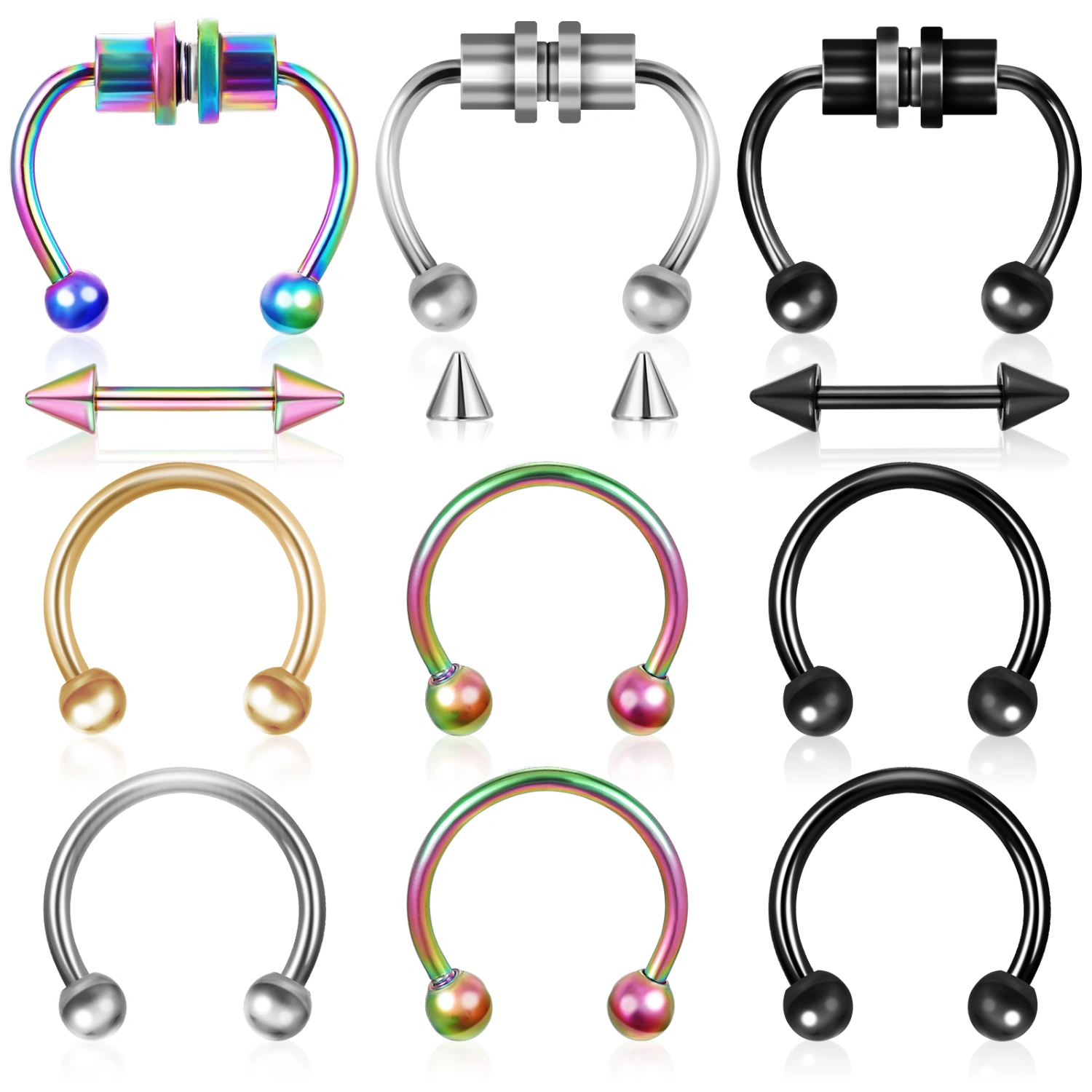 9pcs Non-pierced Nose Rings Septum Nose Hoops Rings Magnetic Nose Rings Septum Nose Piercings