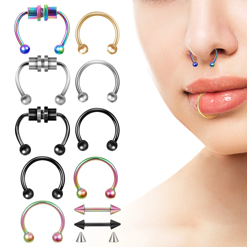 9pcs Non-pierced Nose Rings Septum Nose Hoops Rings Magnetic Nose Rings Septum Nose Piercings