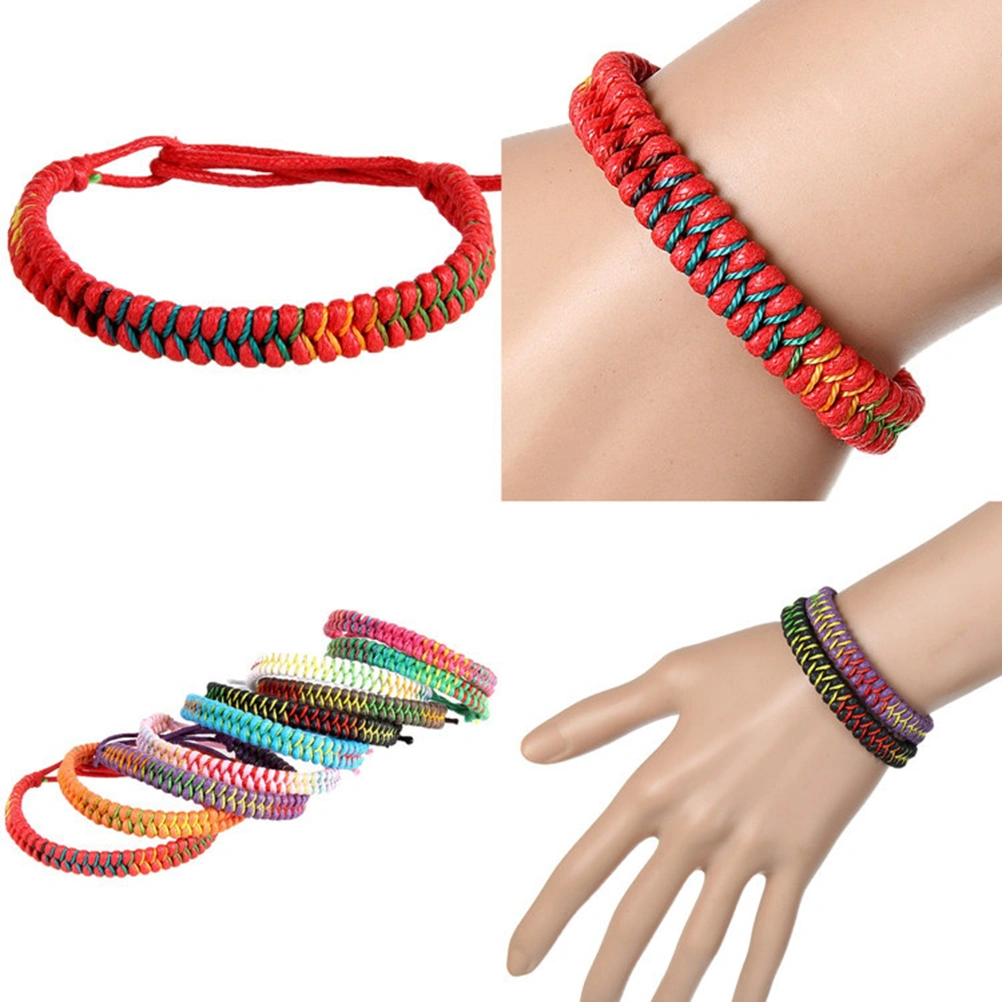 4pcs Wax Rope Bracelets Rope Woven Bangles Hand Knitting Wrist Band Hand Chain Set for Women Girls (Red, Orange, Rosy, Pink)