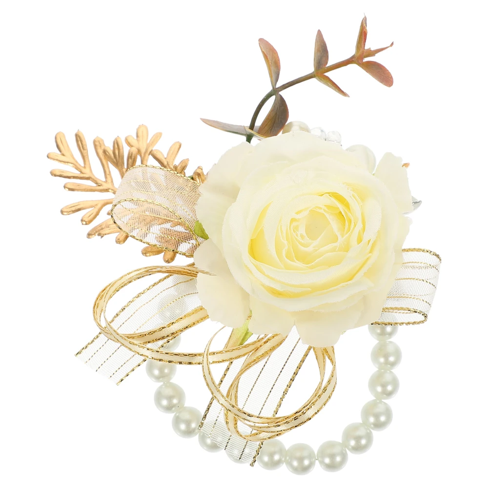 Pearl Leaf Decor Wrist Flower Wedding Bridal Wrist Flower Prom Hand Flower