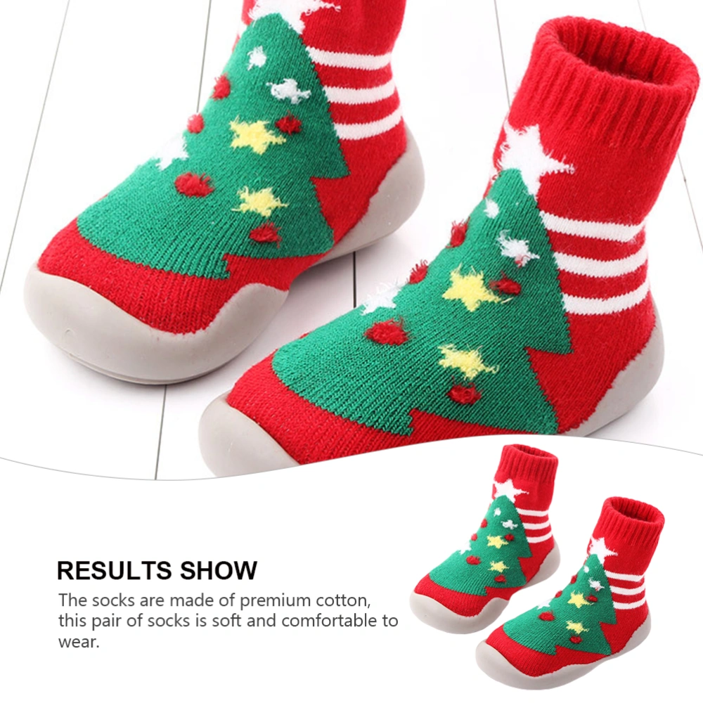 1 Pair Kids Non-slip Footgear Sole Socks Christmas Themed Thickened Warm Socks